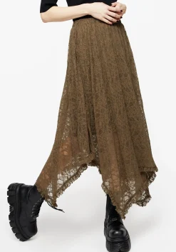 Myrtle Floral Lace Handkerchief Hem Midi Skirt