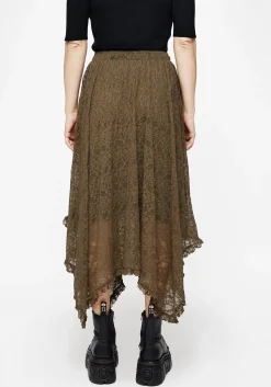 Myrtle Floral Lace Handkerchief Hem Midi Skirt