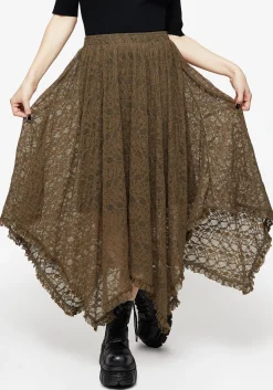 Myrtle Floral Lace Handkerchief Hem Midi Skirt