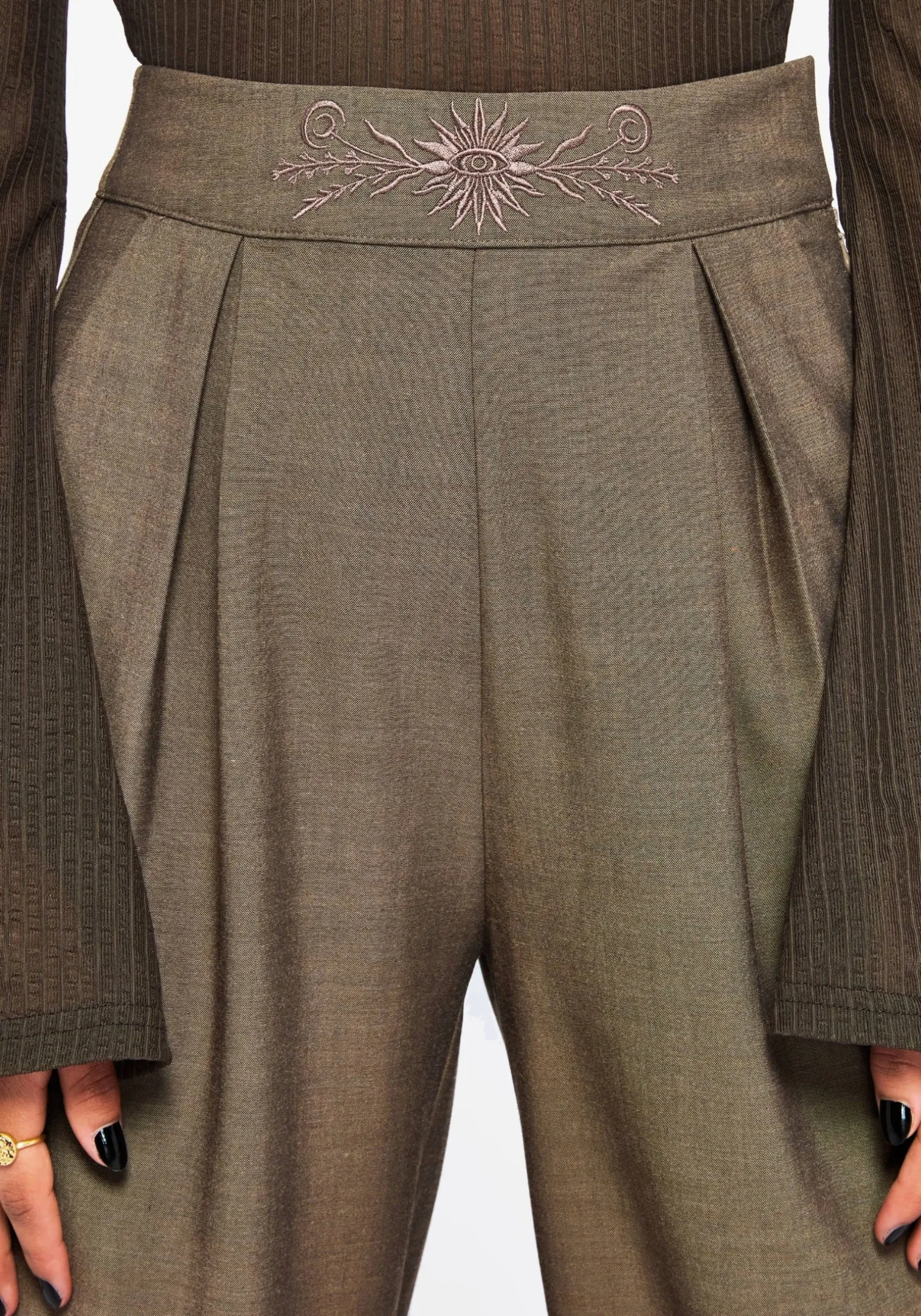 Mystic Embroidered Turn Up Wide Leg Trouser