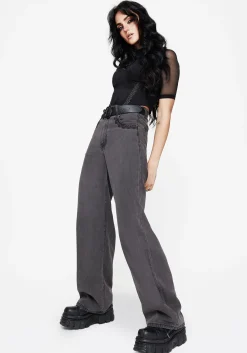 Nara Wide Leg Distressed Gothic Embroidery Jeans