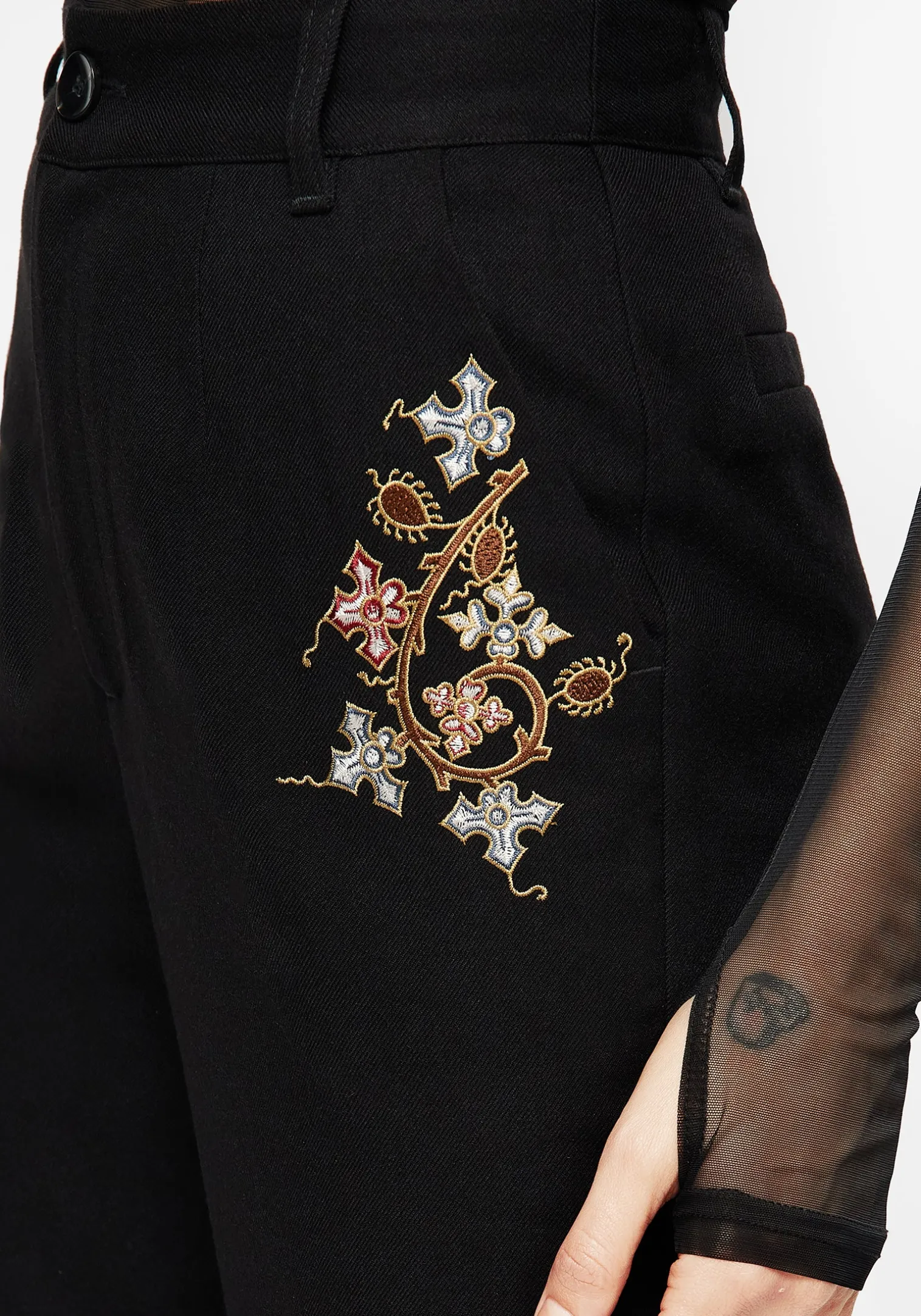 Nasturtium Floral Embroidered Tapered Trousers
