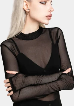 Necrosis High Neck Long Sleeve Mesh Top