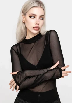 Necrosis High Neck Long Sleeve Mesh Top