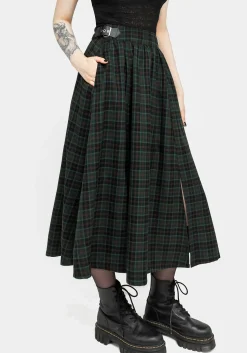 Nightingale Buckled Check Midi Skirt