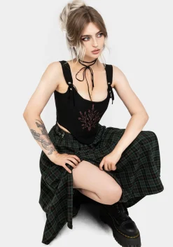 Nightingale Buckled Check Midi Skirt