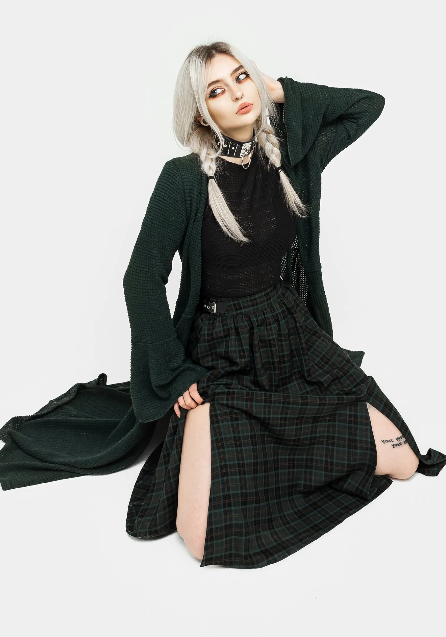Nightingale Buckled Check Midi Skirt