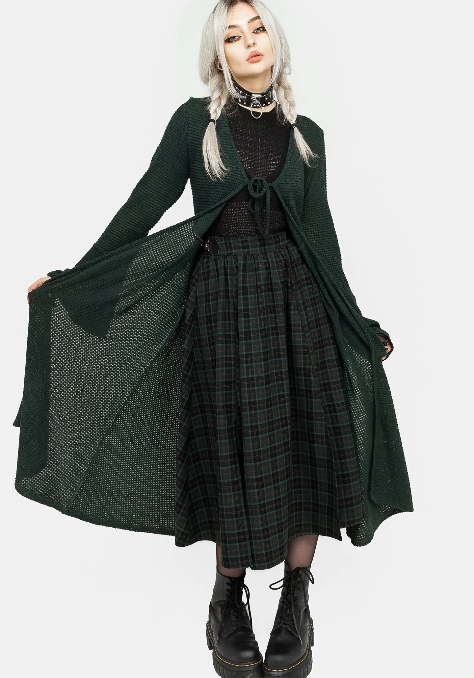 Nightingale Buckled Check Midi Skirt
