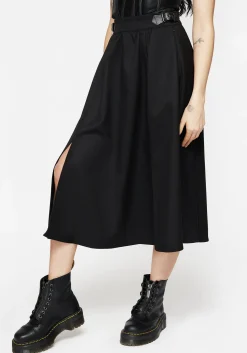 Nightingale Buckled Midi Skirt - Black