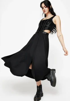 Nightingale Buckled Midi Skirt - Black