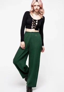 Oberon Green Wide Leg Linen Blend Trousers