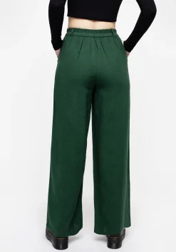Oberon Green Wide Leg Linen Blend Trousers