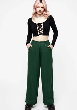 Oberon Green Wide Leg Linen Blend Trousers