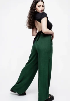 Oberon Green Wide Leg Linen Blend Trousers
