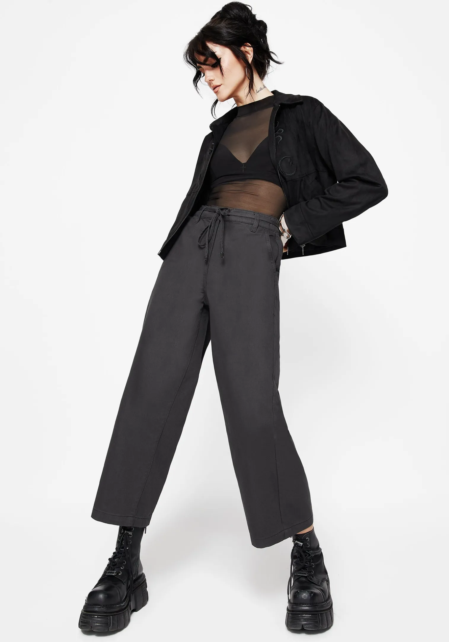 Octavia Tie Waist Snake Trim Wide Leg Trouser
