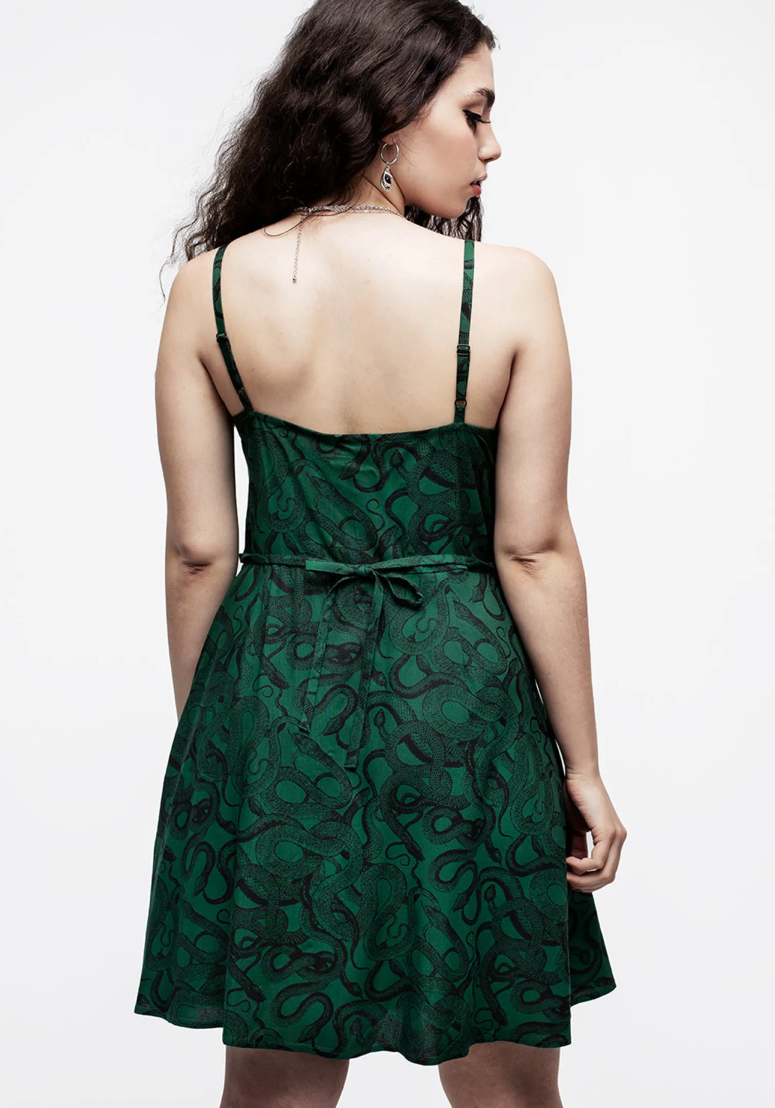 Ophidia Snake Print Button Up Mini Apron Dress - Green
