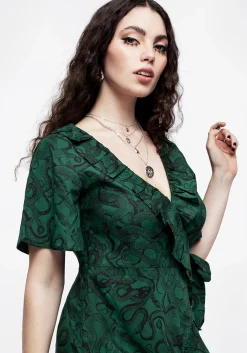 Ophidia Snake Print Ruffle Mini Dress - Green