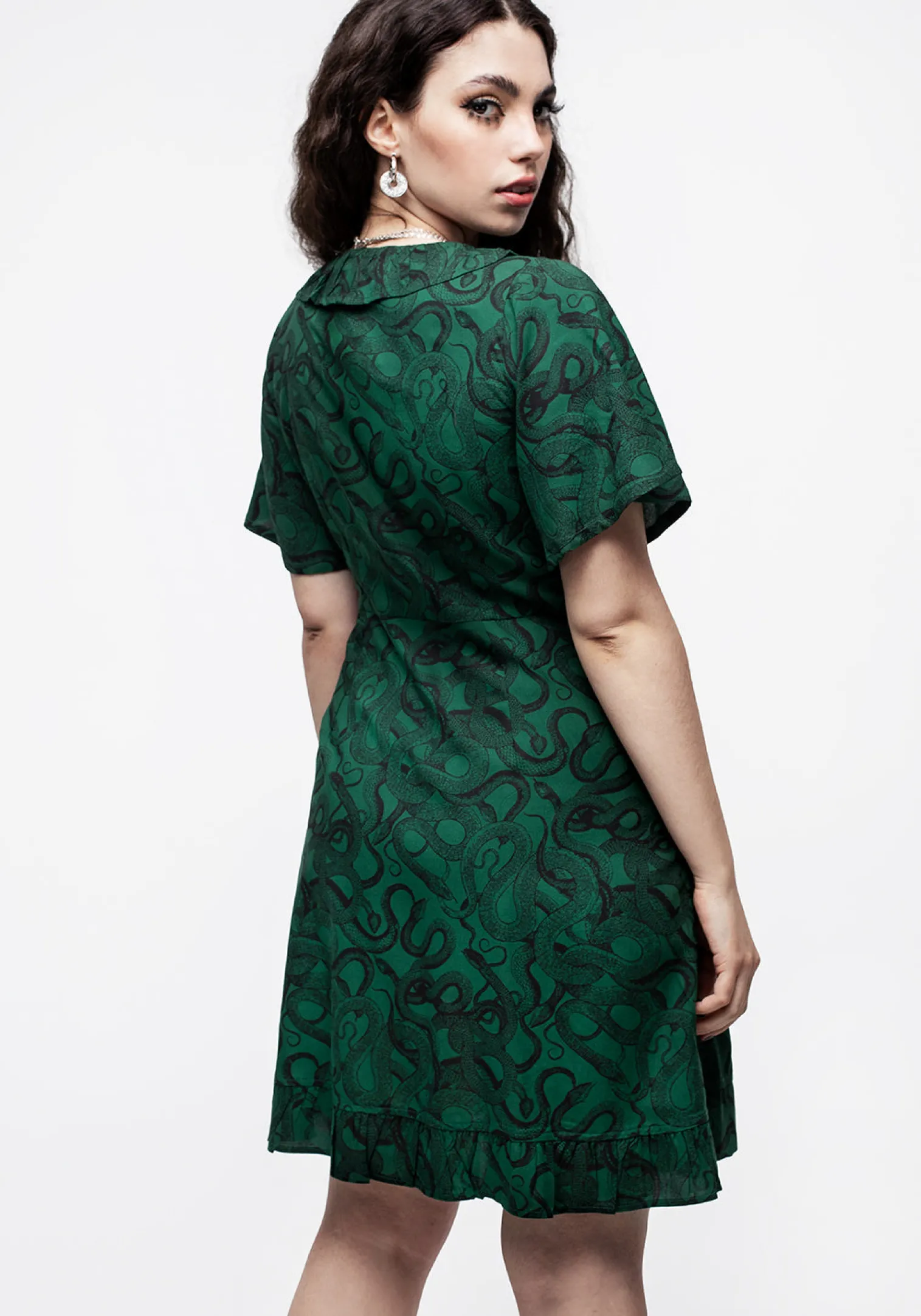 Ophidia Snake Print Ruffle Mini Dress - Green