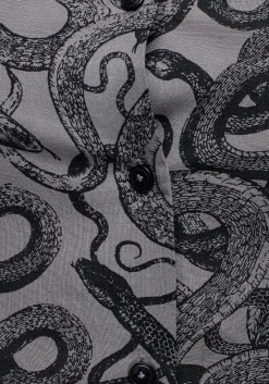 Ophidia Snakes Print Button Down Crop Top - Grey