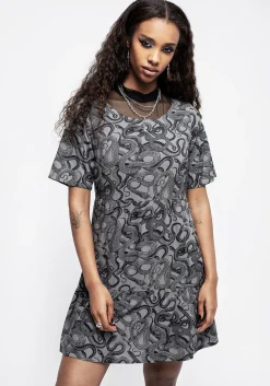 Ophidia Snakes Print Mini Smock Dress - Grey
