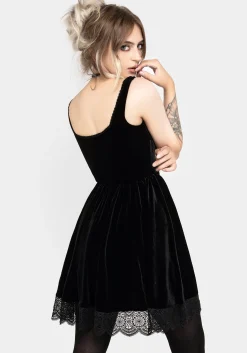 Orbweb Lace Hem Velour Mini Dress
