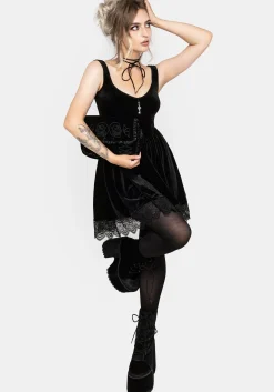 Orbweb Lace Hem Velour Mini Dress