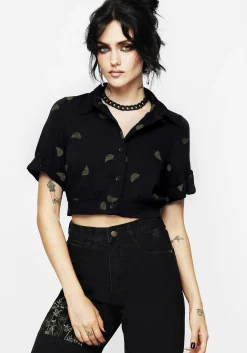 Osmunda Fern Embroidered Short Sleeve Crop Shirt