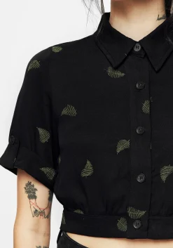 Osmunda Fern Embroidered Short Sleeve Crop Shirt