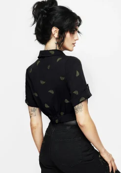 Osmunda Fern Embroidered Short Sleeve Crop Shirt