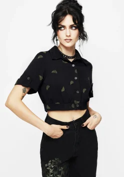 Osmunda Fern Embroidered Short Sleeve Crop Shirt