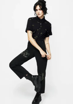 Osmunda Fern Embroidered Short Sleeve Crop Shirt