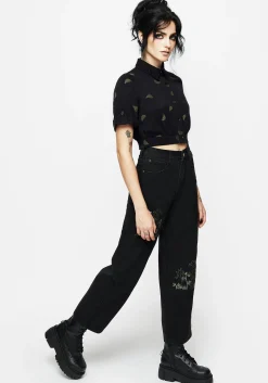Osmunda Fern Embroidered Short Sleeve Crop Shirt