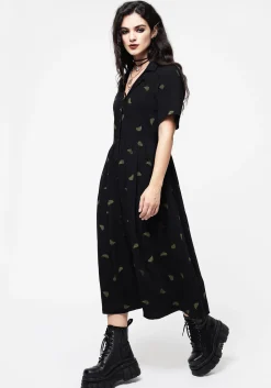 Osmunda Fern Embroidered Midi Shirt Dress