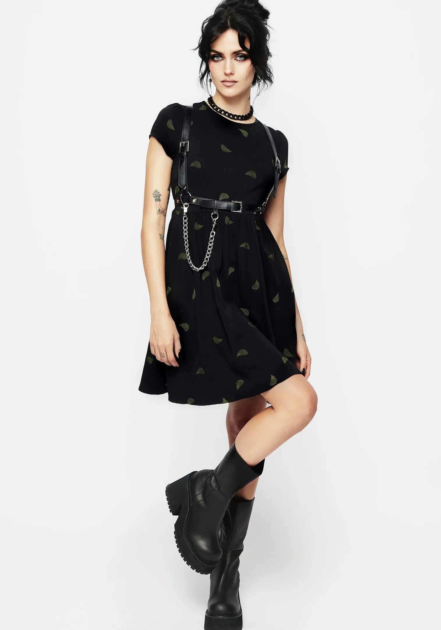 Osmunda Fern Embroidered Mini Skater Dress