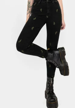 Osmunda Fern Embroidered Denim Skinny Jeans
