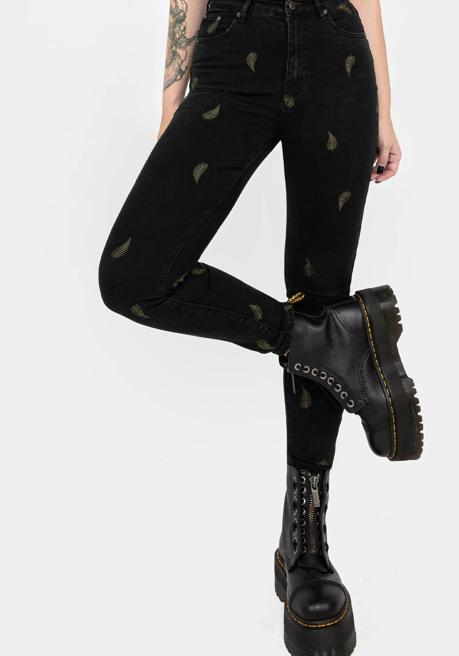 Osmunda Fern Embroidered Denim Skinny Jeans