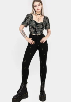 Osmunda Fern Embroidered Denim Skinny Jeans
