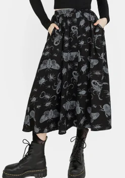 Parasite Bugs Button Front Midi Skirt - Black