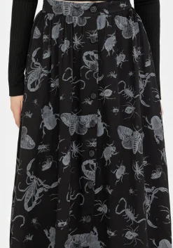 Parasite Bugs Button Front Midi Skirt - Black