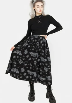 Parasite Bugs Button Front Midi Skirt - Black
