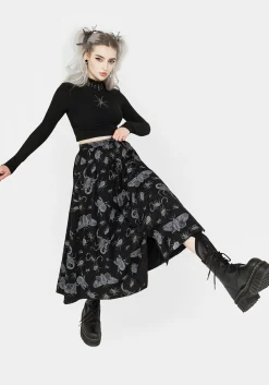 Parasite Bugs Button Front Midi Skirt - Black