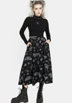 Parasite Bugs Button Front Midi Skirt - Black