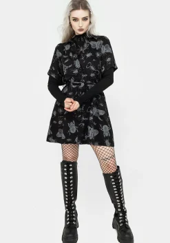 Parasite Bugs Short Sleeve Mini Shirt Dress - Black