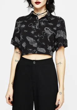 Parasite Bugs Short Sleeve Crop Shirt - Black