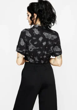Parasite Bugs Short Sleeve Crop Shirt - Black