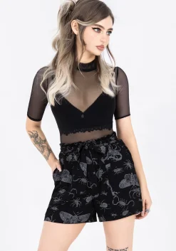 Parasite Bugs Tie Waist Paperbag Shorts - Black