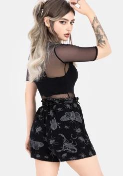Parasite Bugs Tie Waist Paperbag Shorts - Black