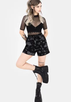 Parasite Bugs Tie Waist Paperbag Shorts - Black