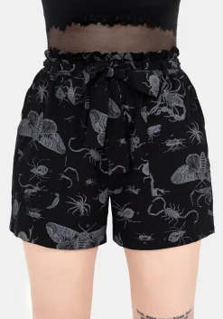 Parasite Bugs Tie Waist Paperbag Shorts - Black