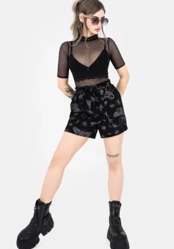 Parasite Bugs Tie Waist Paperbag Shorts - Black